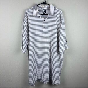 FJ FootJoy Men's White and Blue Striped Short Sleeve Polo Golfing Shirt, XXL